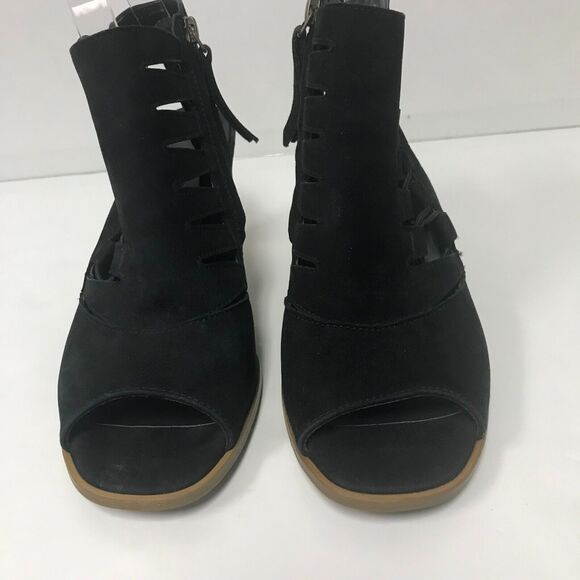 Paul Green Sandals Womens 5 Black Suede Open Toe Bootie Zip Heel Cut Out - Picture 3 of 11